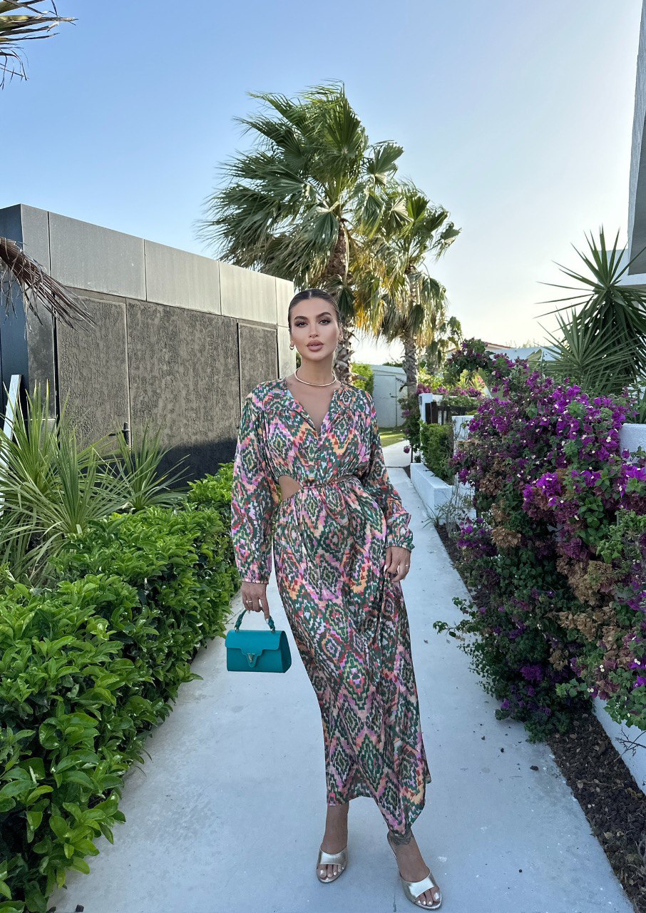 Boutique Satin Printed Cut Out Maxi Dress
