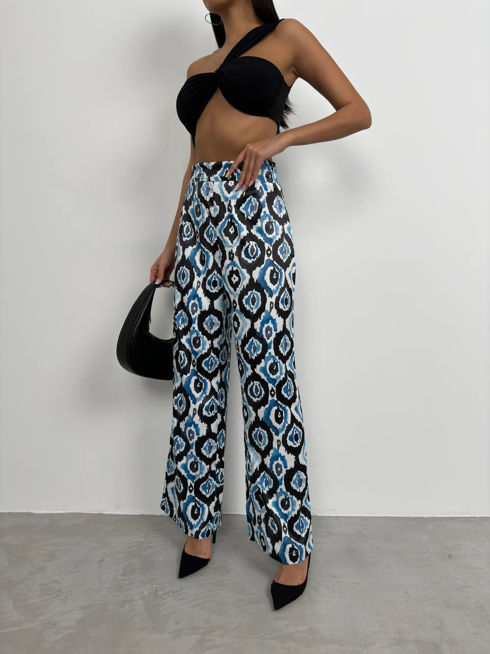 Patterned Satin Pants (Blue)