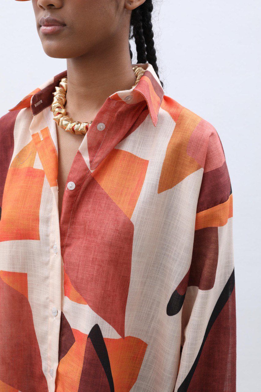 Linen Floaty Abstract-Pattern Shirt