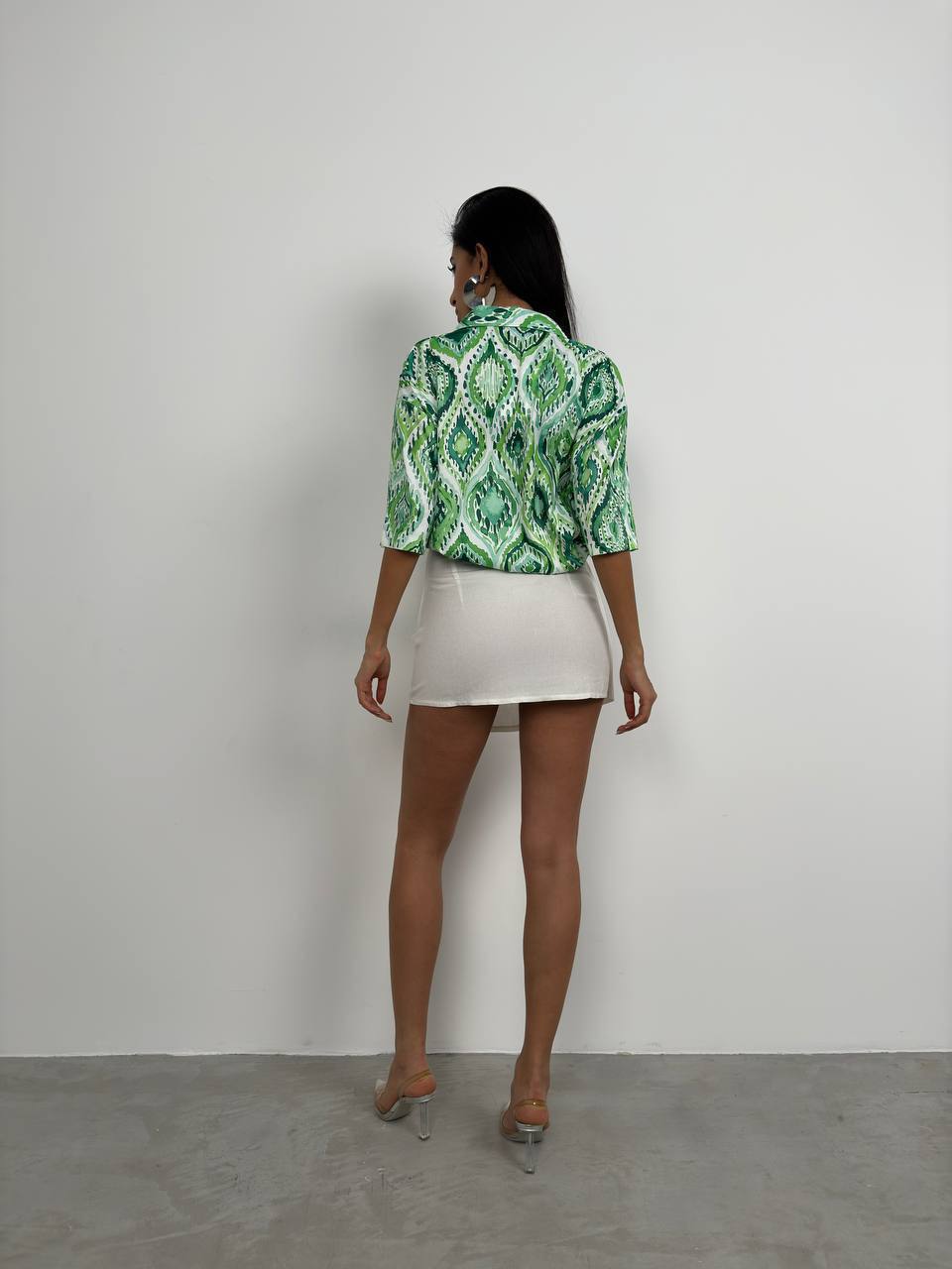 Patterned Satin Top (Green)