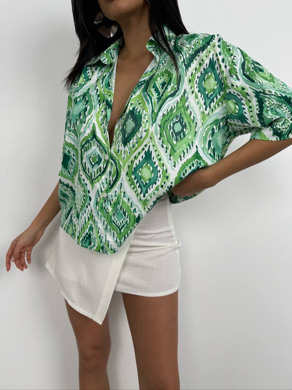 Patterned Satin Top (Green)