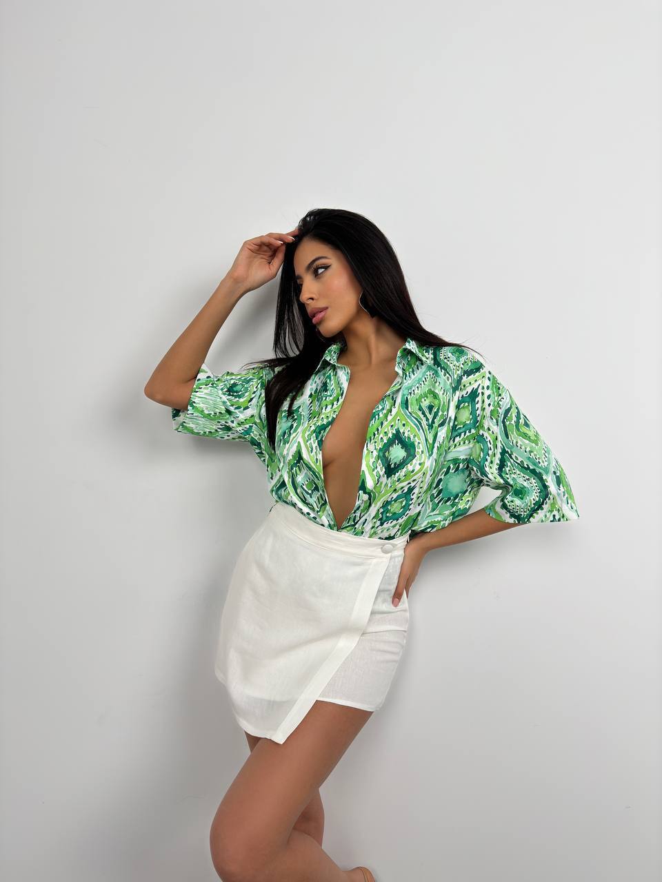 Patterned Satin Top (Green)