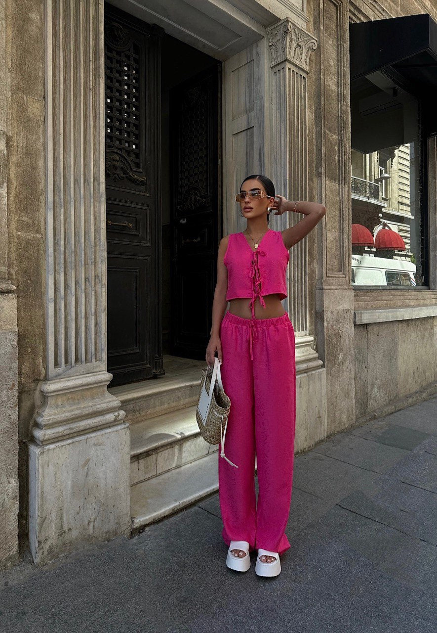 V Neck Sleeveless Waistcoat Crop Vest Set