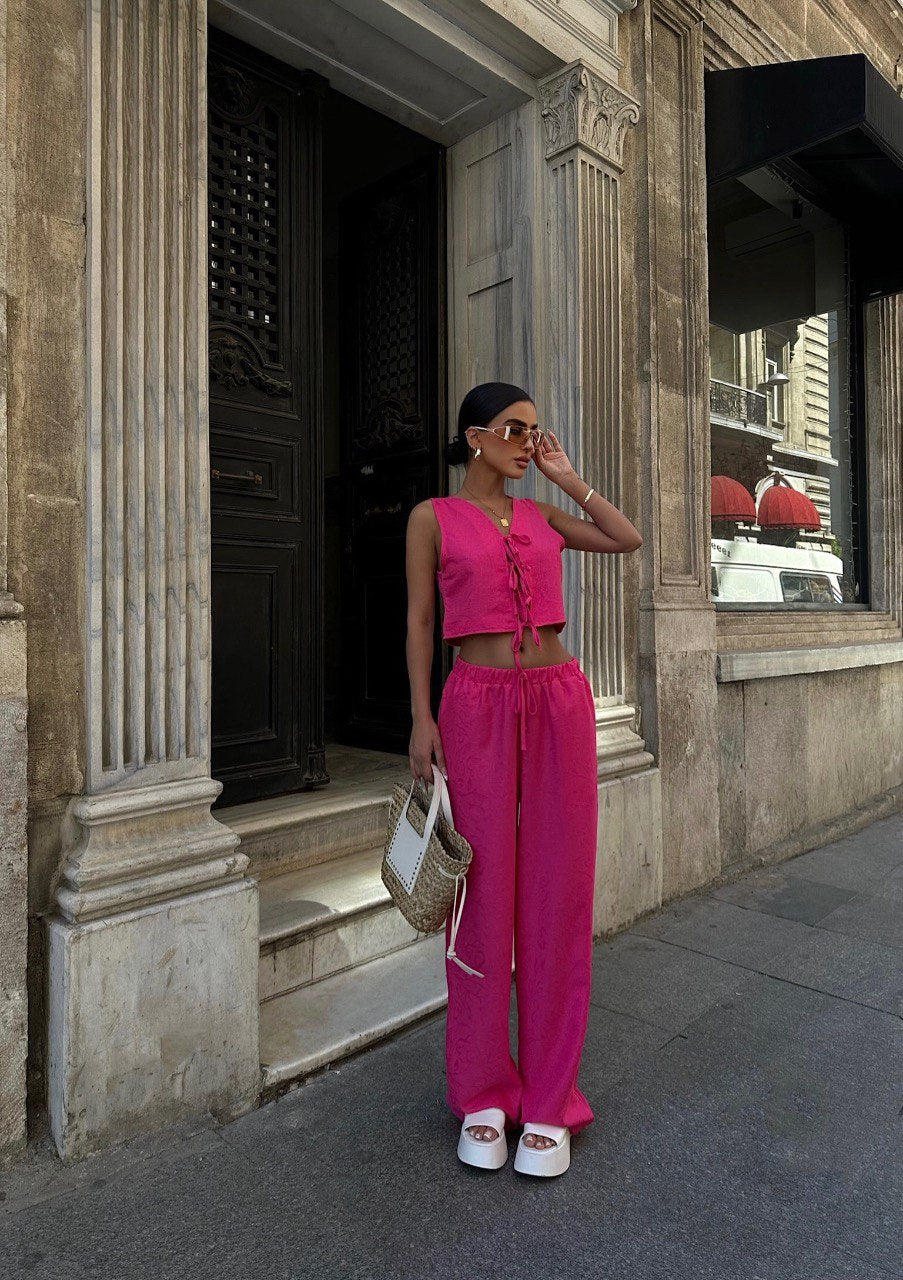 V Neck Sleeveless Waistcoat Crop Vest Set