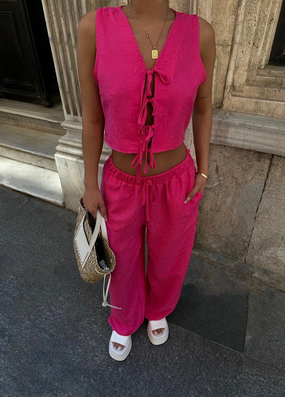 V Neck Sleeveless Waistcoat Crop Vest Set