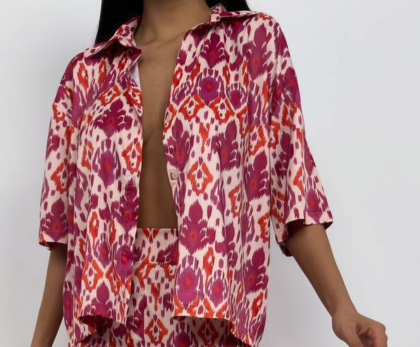 Patterned Satin Top (Pink)