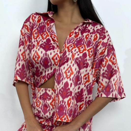 Patterned Satin Top (Pink)