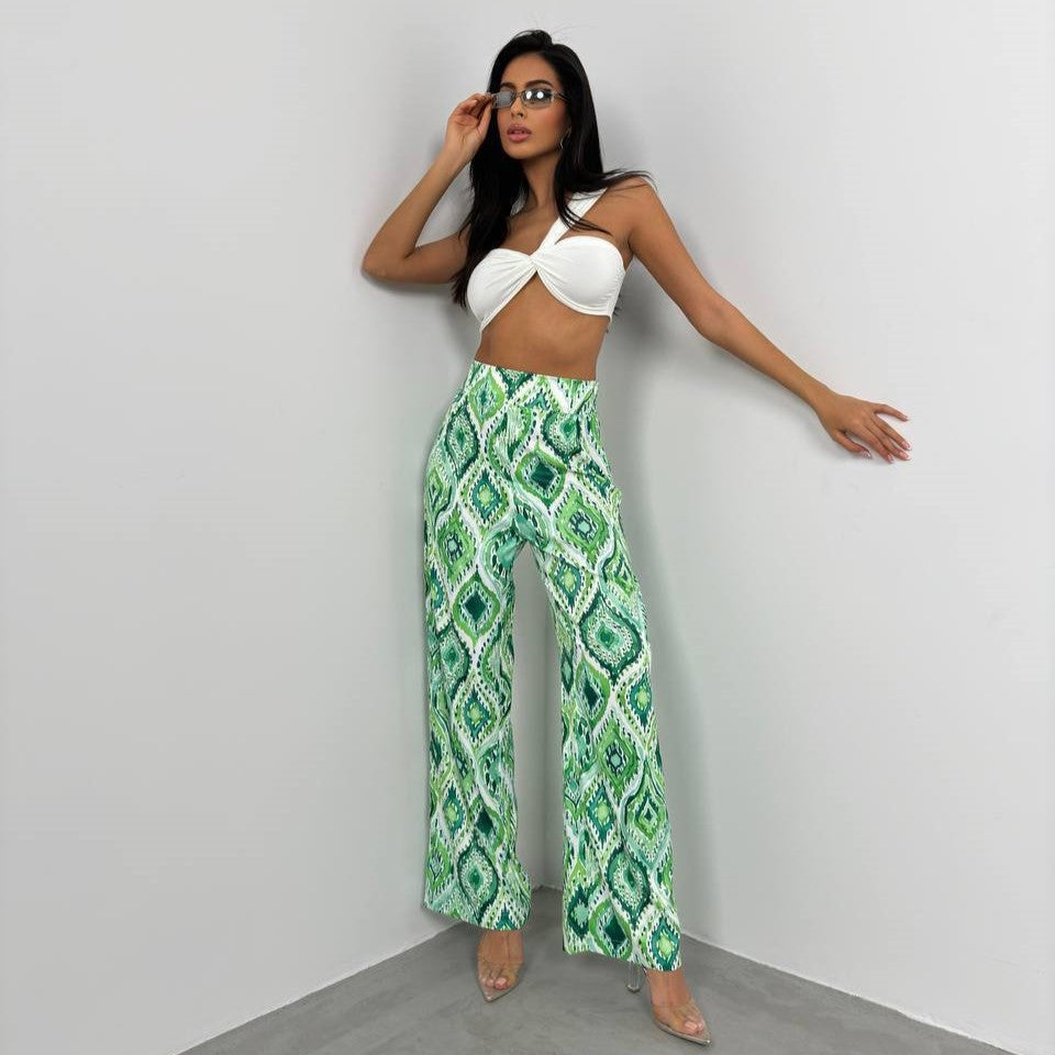 Patterned Satin Set (Green)